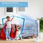 Smart Bladeless 38" Tower Fan 3 Speeds - Remote & Oscillation Feature | White