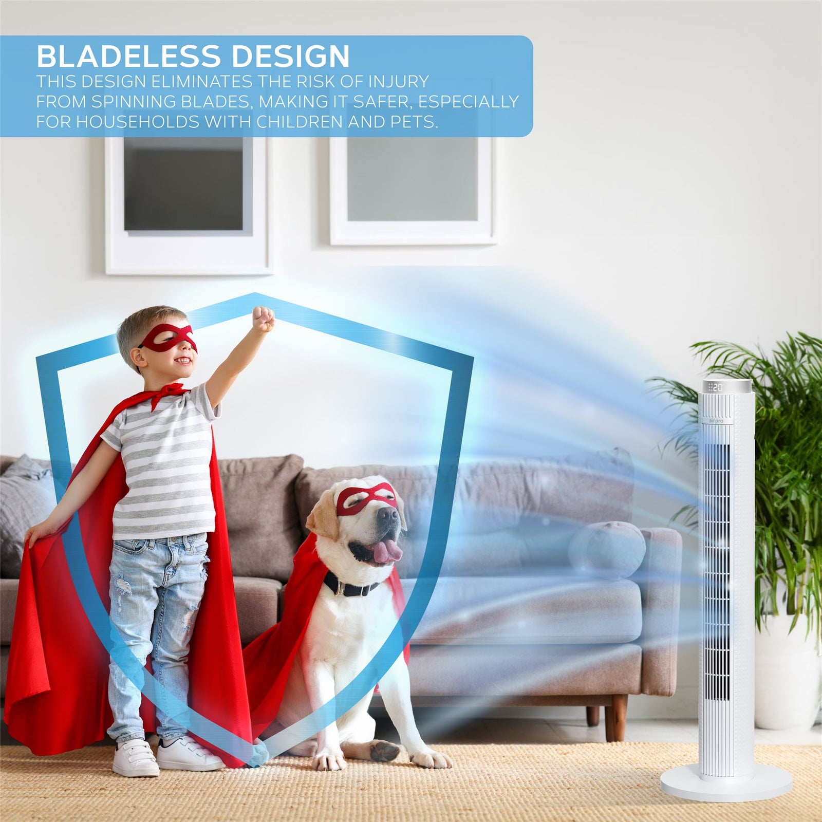 Smart Bladeless 38" Tower Fan 3 Speeds - Remote & Oscillation Feature | White
