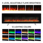 127cm/50in Electric Fireplace With Adjustable Flames Wall Mounted Or Freestanding, Indoor Heater With Remote, Timer