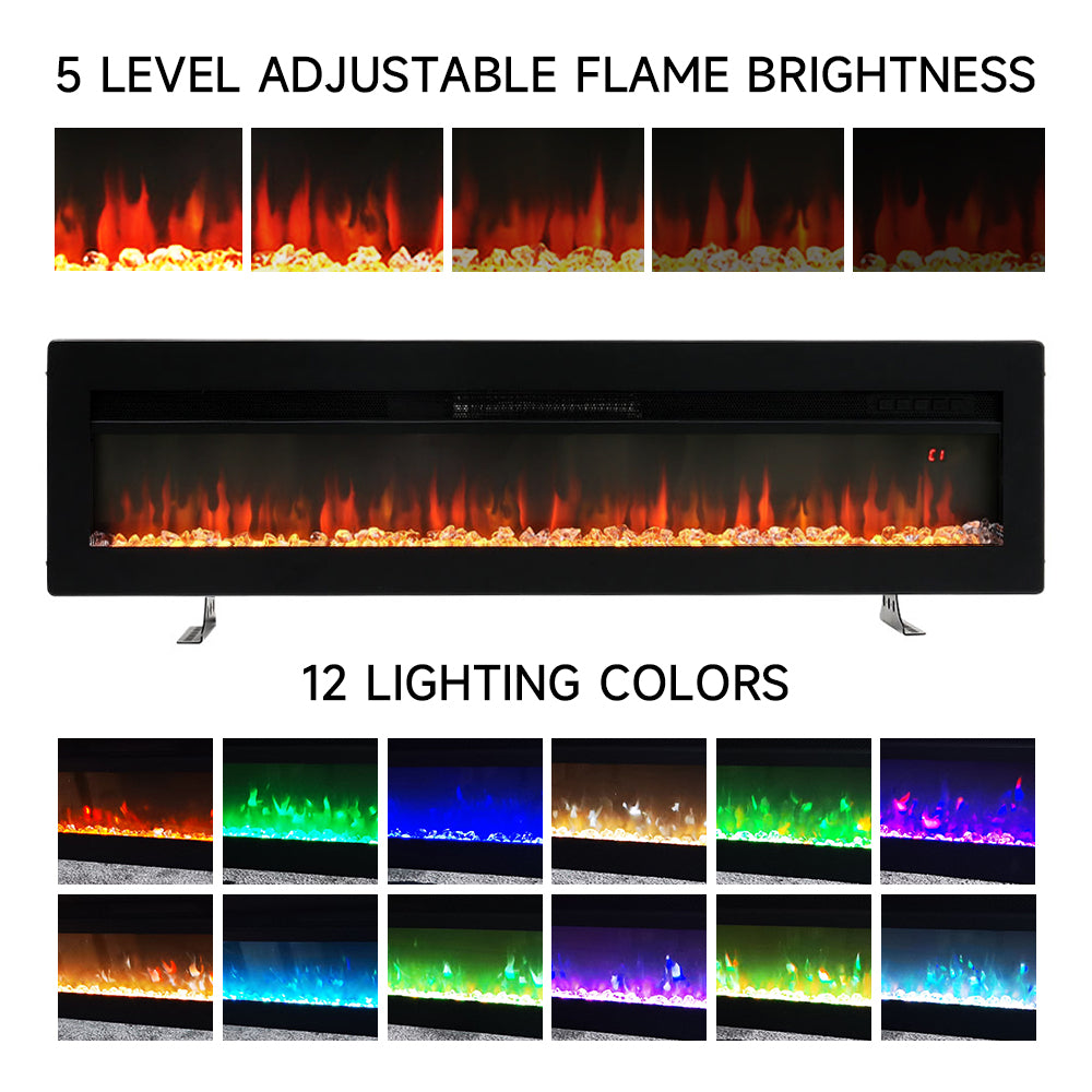 127cm/50in Electric Fireplace With Adjustable Flames Wall Mounted Or Freestanding, Indoor Heater With Remote, Timer