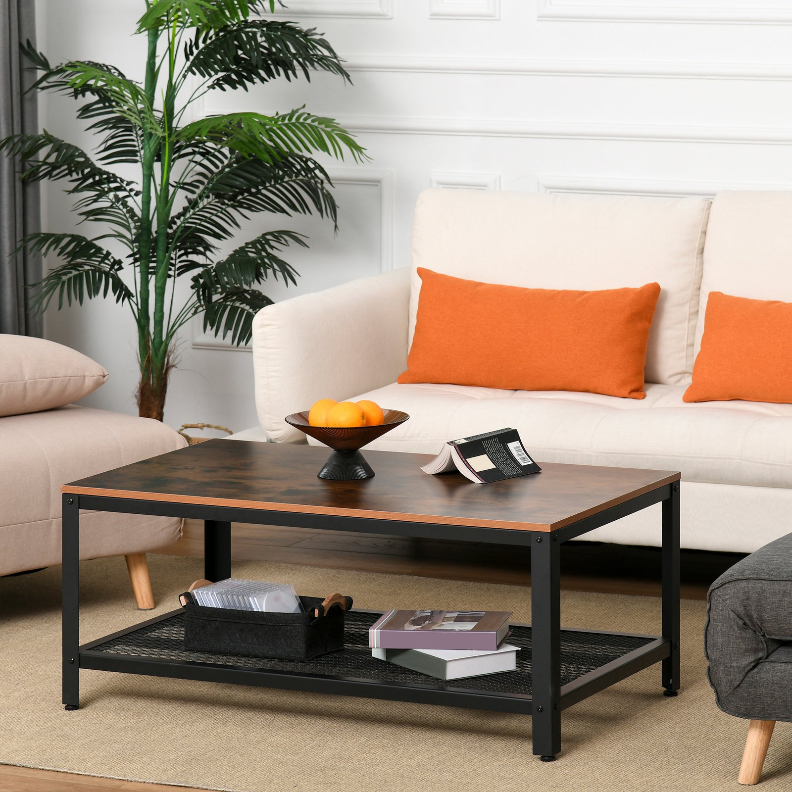 Retro Industrial Coffee Table With Shelf