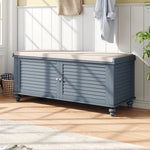 Wooden Shutter Door Shoe Cabinet Storage Bench With Linen Cushion
