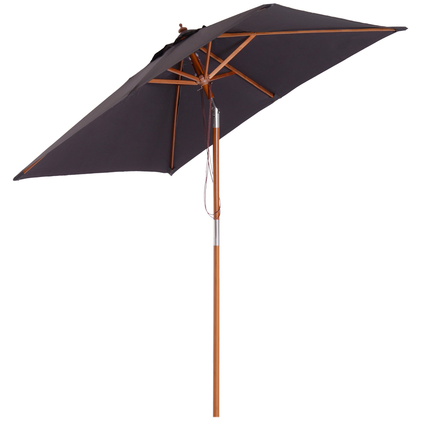 2x1.5m Wooden Patio Umbrella Parasol | Dark Gray