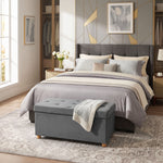 Velvet Upholstered Foldable Ottoman Footrest With Wood Legs | Grey