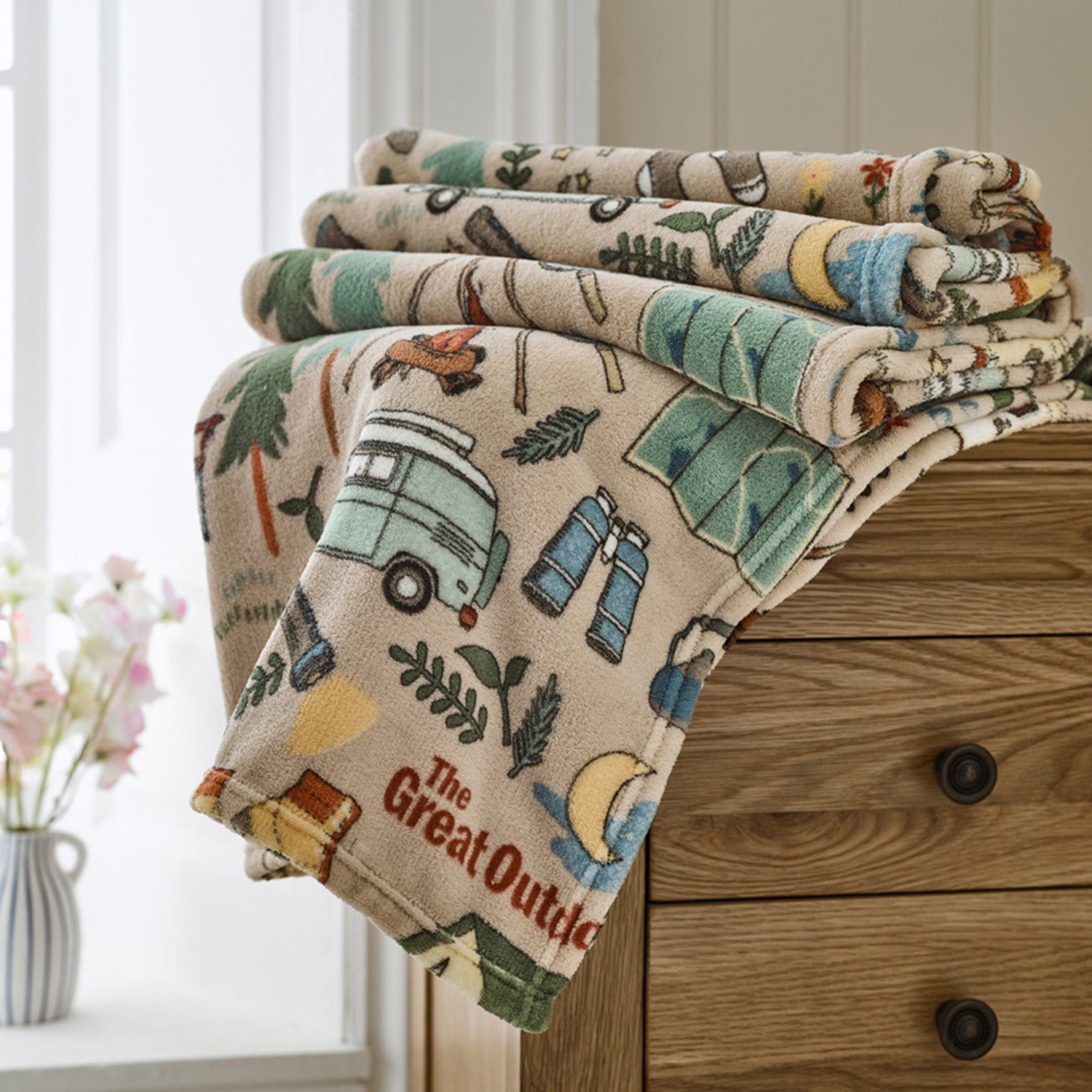 Deyongs Supersoft The Great Outdoors Countryside Scene Print Coral Fleece Throw
