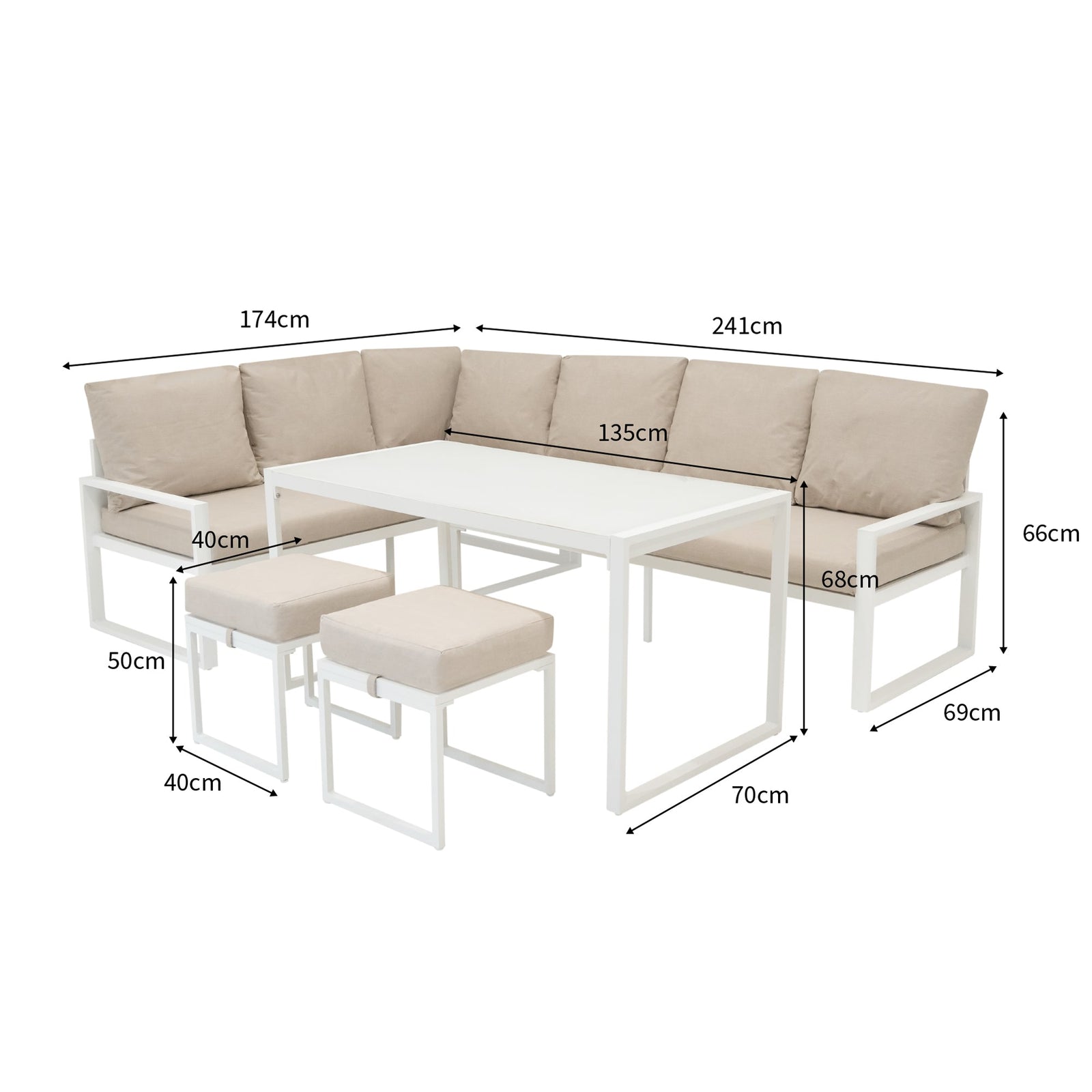 Aluminium Corner Sofa Set With Rattan Storage Box | White