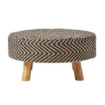 HOMESCAPES Black And Natural Circular Footstool With Diamond Pattern