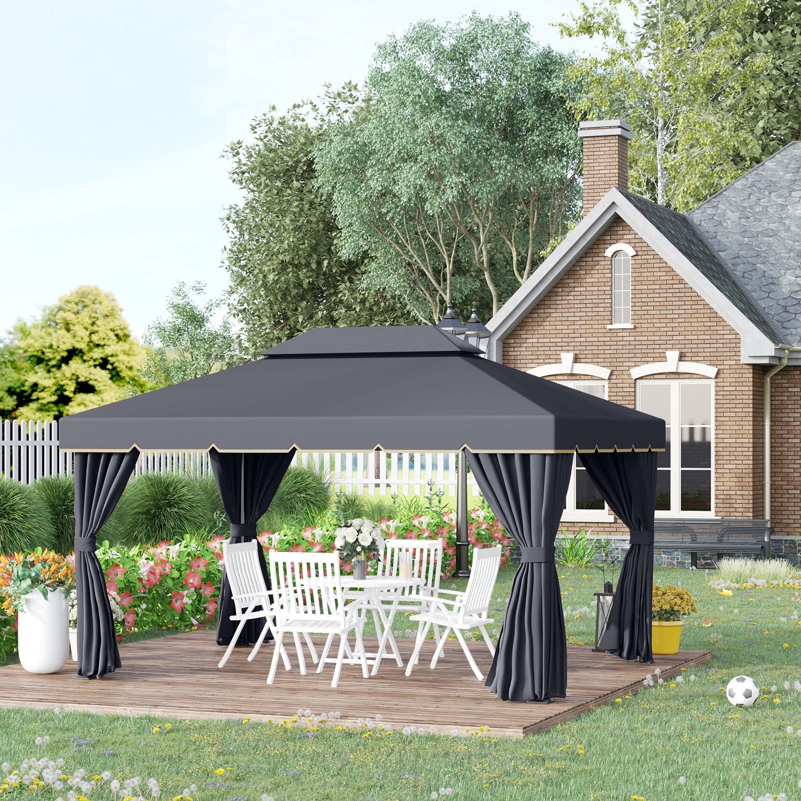 3 X 4m Aluminium Gazebo Marquee Canopy Pavilion Patio Garden | Black