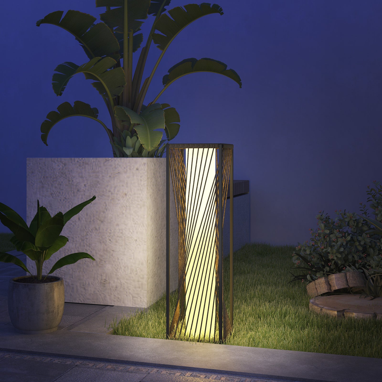 Rattan Solar Floor Lamp, Auto On/off Led Garden Lights