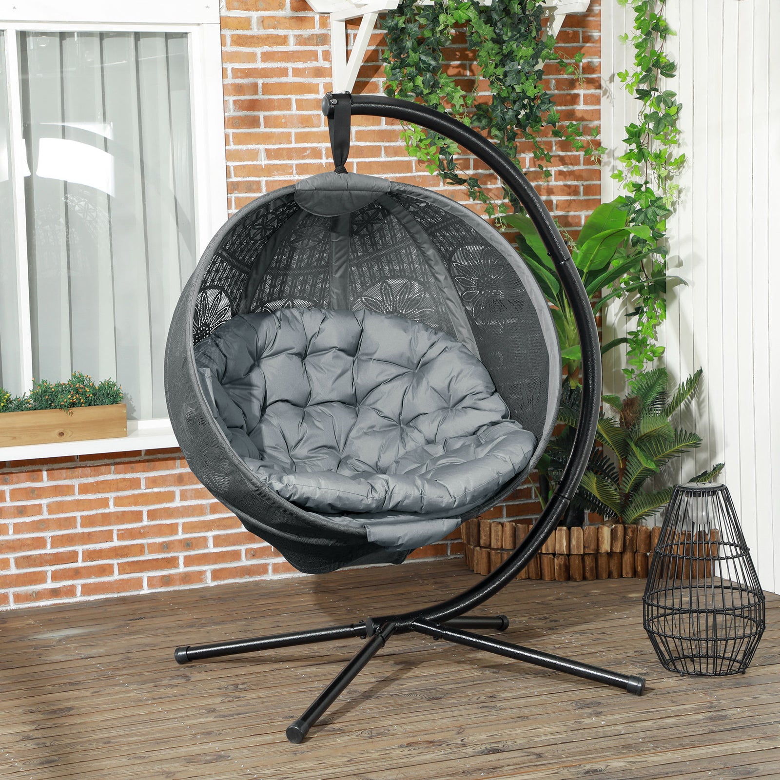 Outsunny Hanging Swing Chair W/ Metal Stand & Side Pocket