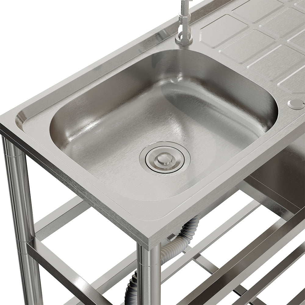 98cm W X45.5cm D X 80cm H Bathroomdeco Stainless Steel One Compartment Sink With Shelves And Drainboard