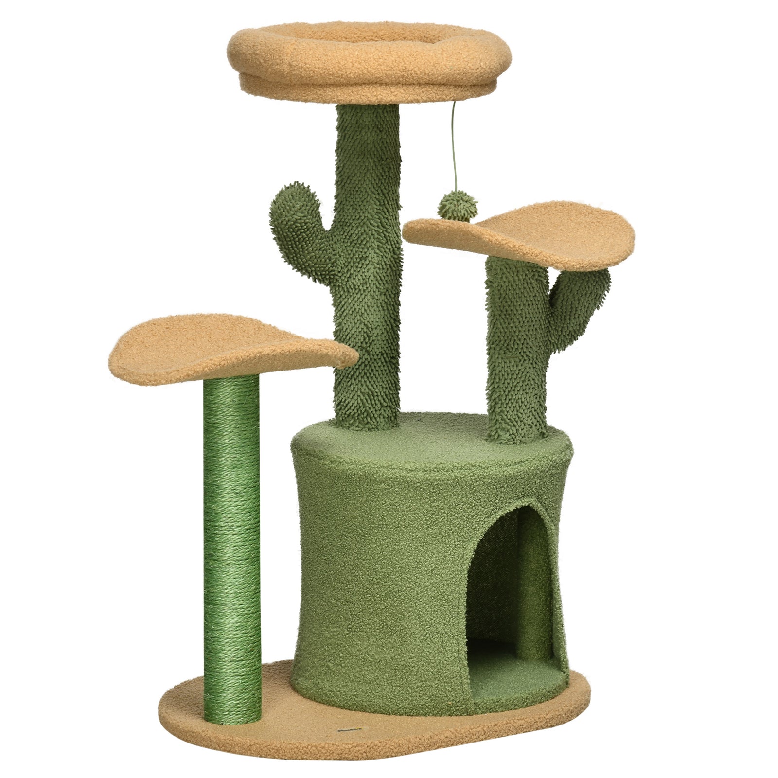 Multi Level Cat Tree W/ Scratching Post, Cat House, Bed - Green