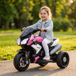 Kids Electric Motorcycle With 3 Wheels, Headlight, Music, Horn | Pink