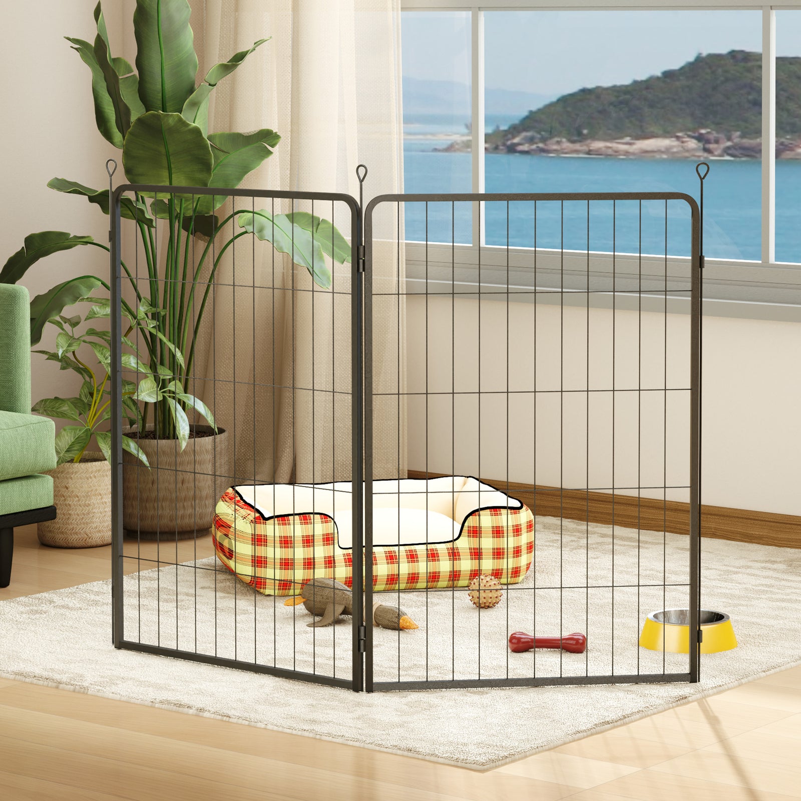 2 Piece Expansion Pace Dog Pen With 3 Connecting Stakes For 100cm High Puppy Pen