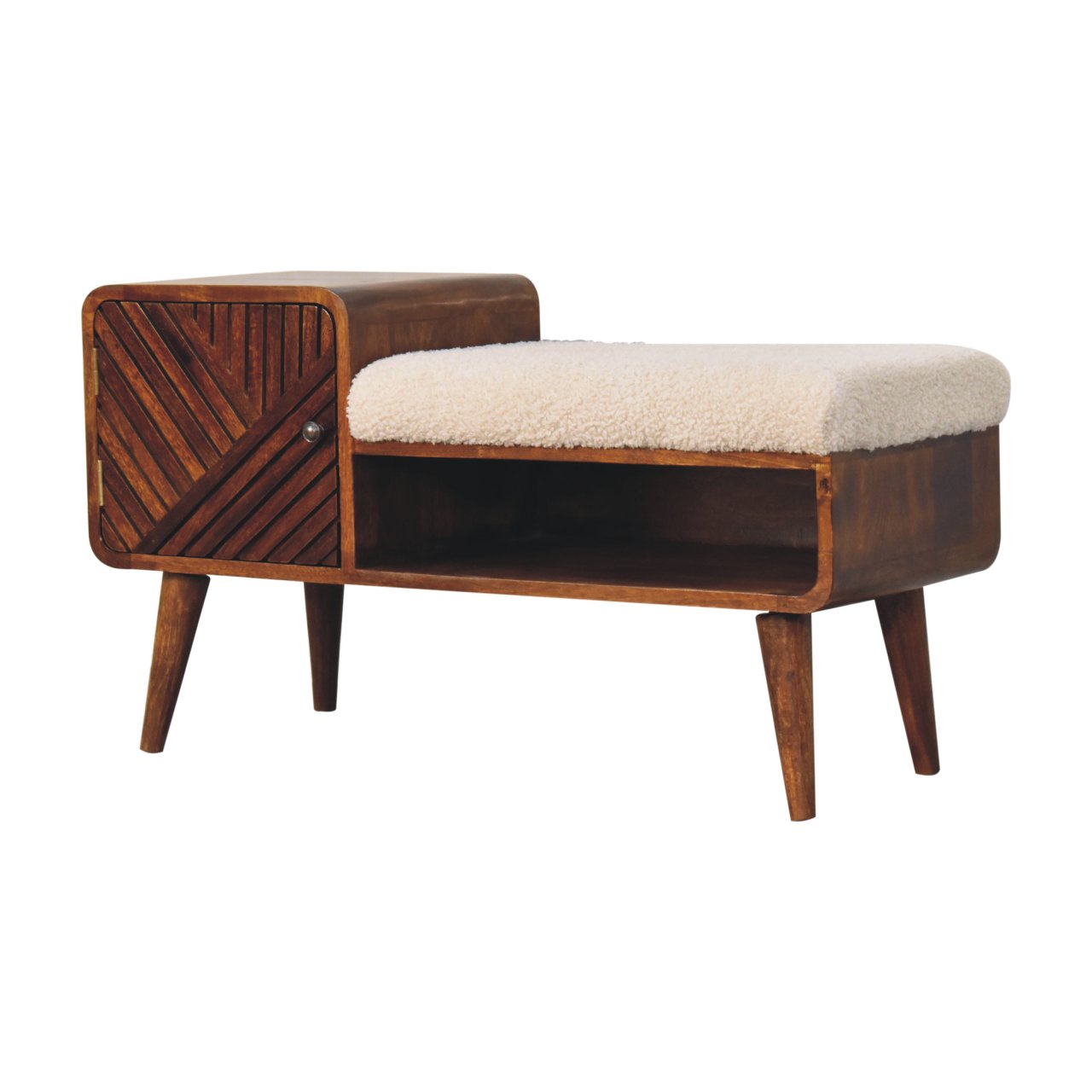 Solid Mango Wood Boucle Carved Chestnut Telephone Table
