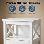 Bedside Table Wood Nightstand Cabinet 2 Storage Drawers Open Shelf | White