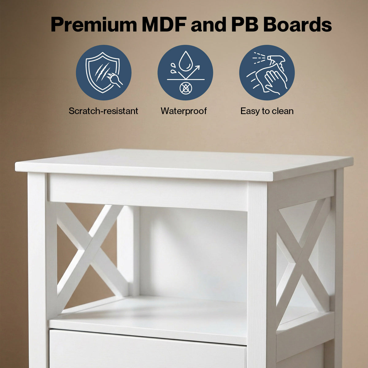 Bedside Table Wood Nightstand Cabinet 2 Storage Drawers Open Shelf | White