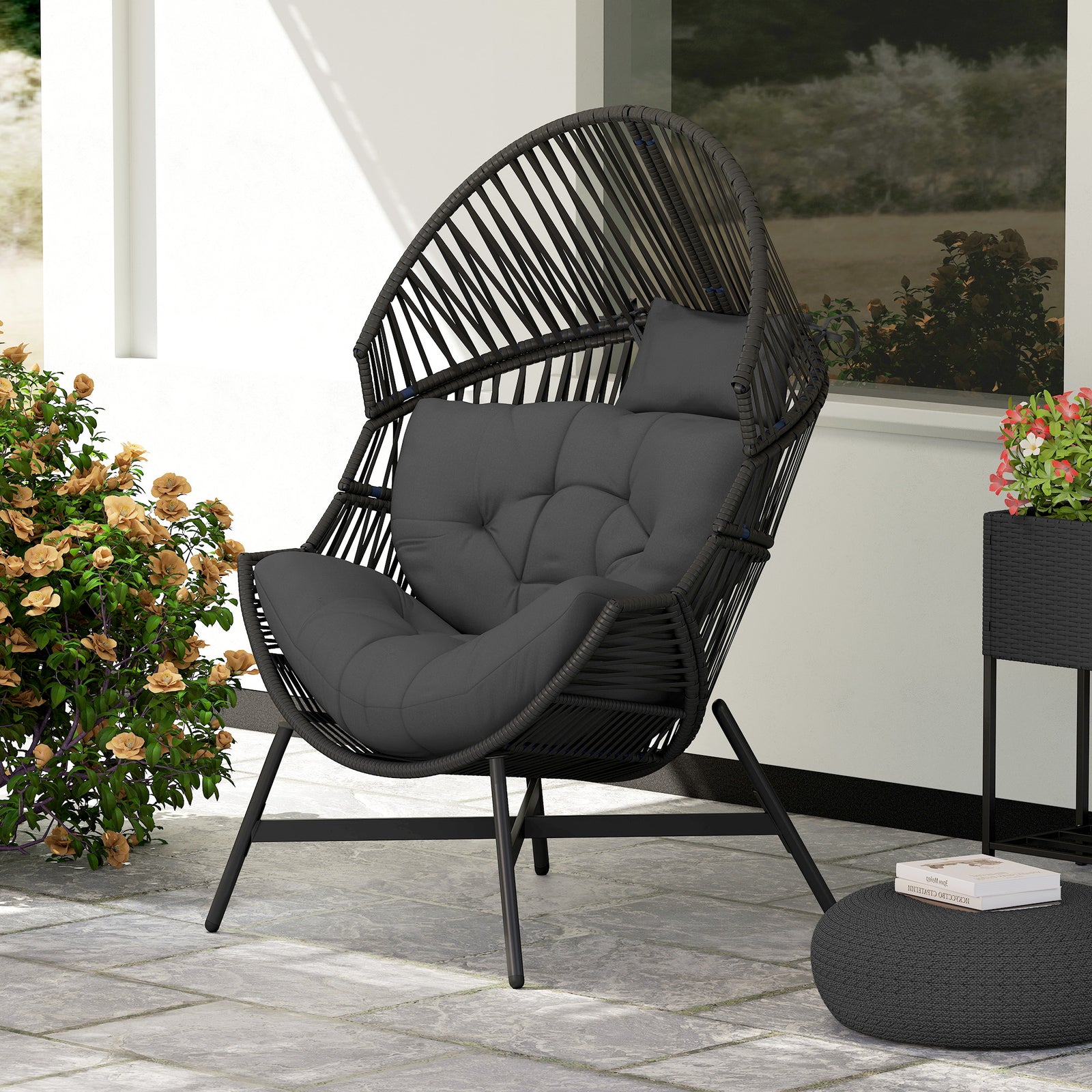 Standing Rattan Garden Egg Chair With Headrest