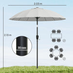 2m Shanghai Garden Parasol Umbrella, Outdoor Sun Shade | Light Grey