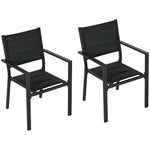 2 Pcs Dining Chairs, Stackable Design Aluminium Outdoor | Black