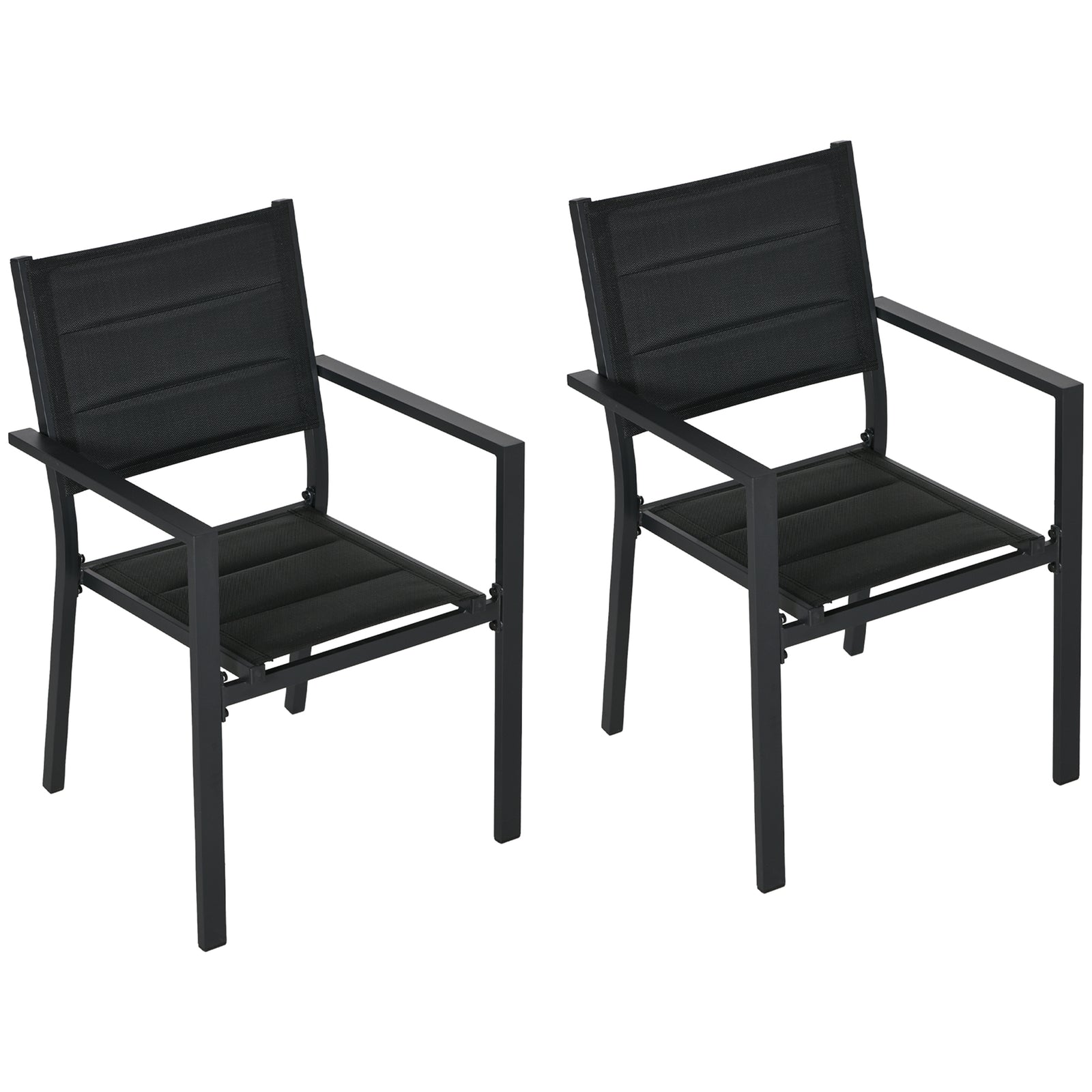 2 Pcs Dining Chairs, Stackable Design Aluminium Outdoor | Black