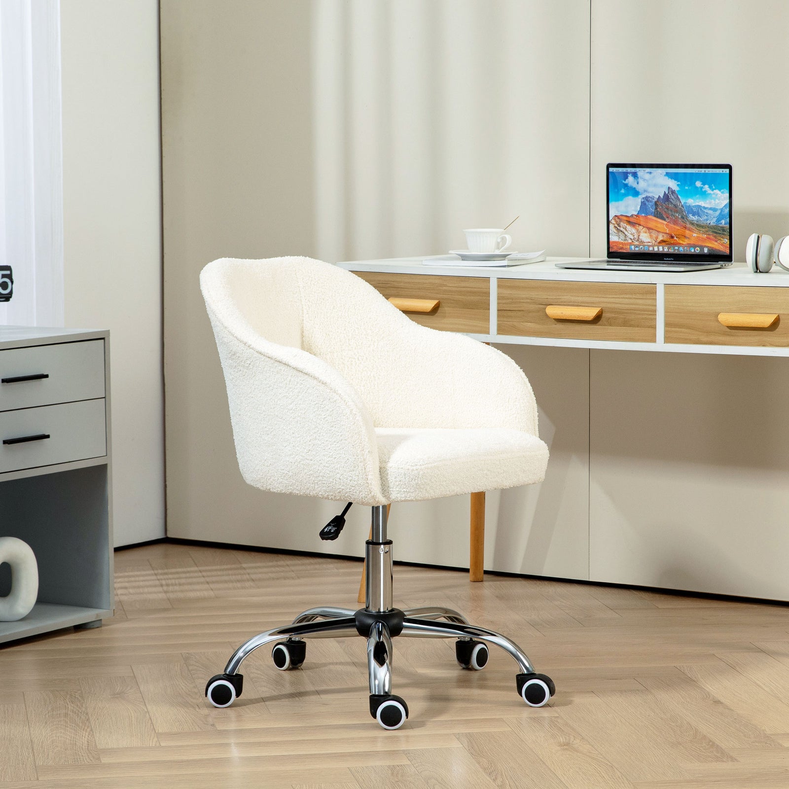 Fluffy Desk Chair For Home Study Bedroom | Cream