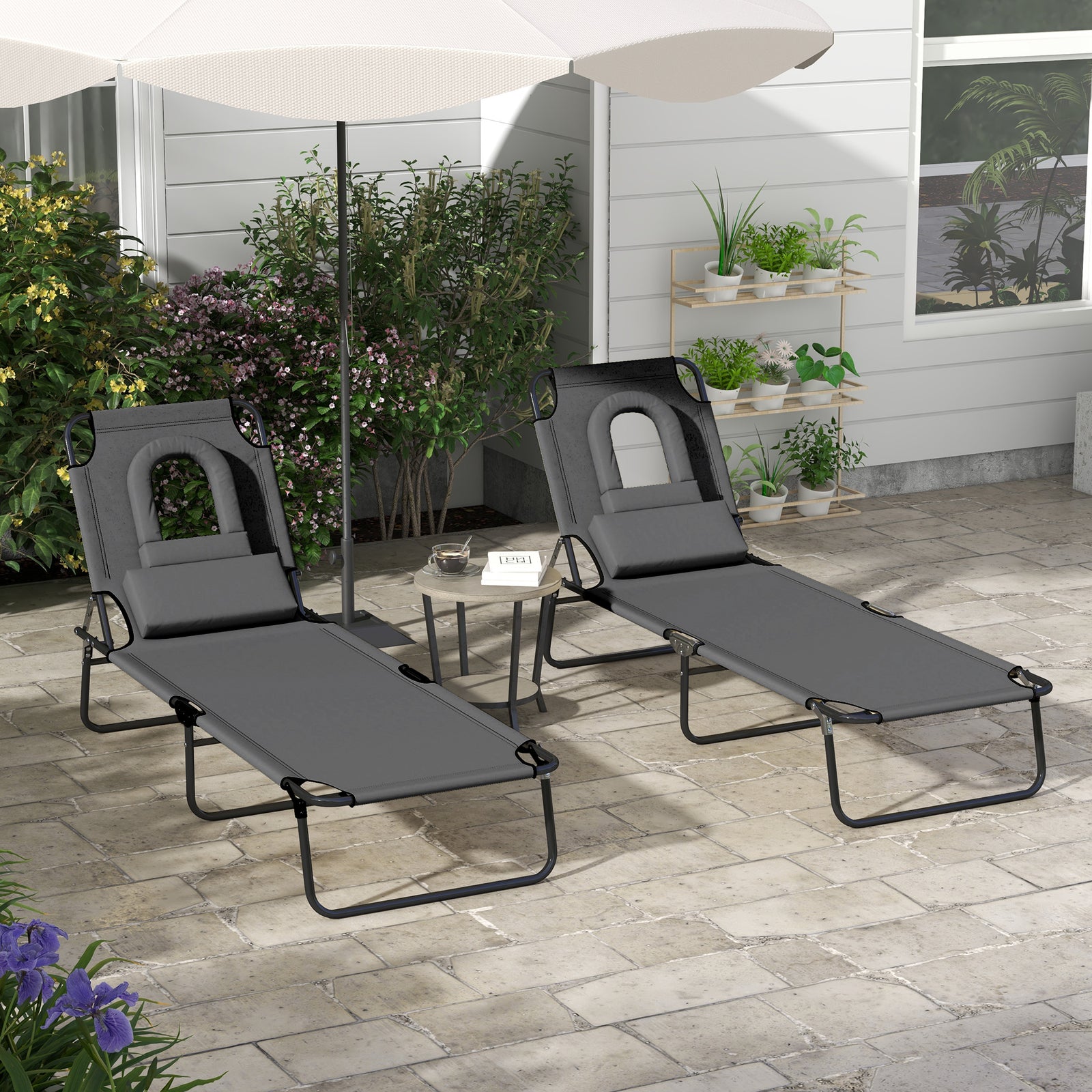 Set Of 2 Sun Lounger Recliner Chairs | Set of 2 | Dark Gray