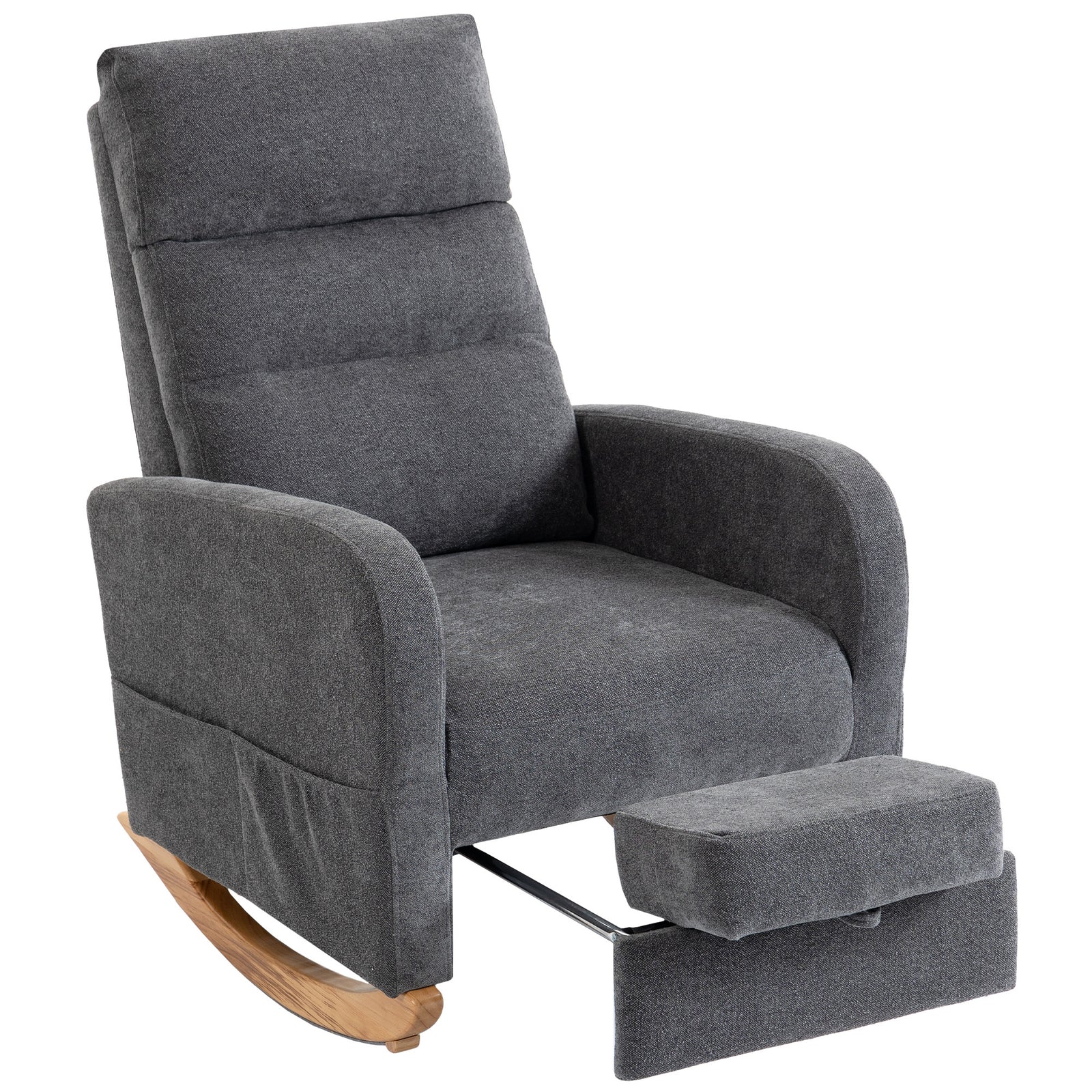 HOMCOM Upholstered Rocking Chair With Retractable Footrest Grey