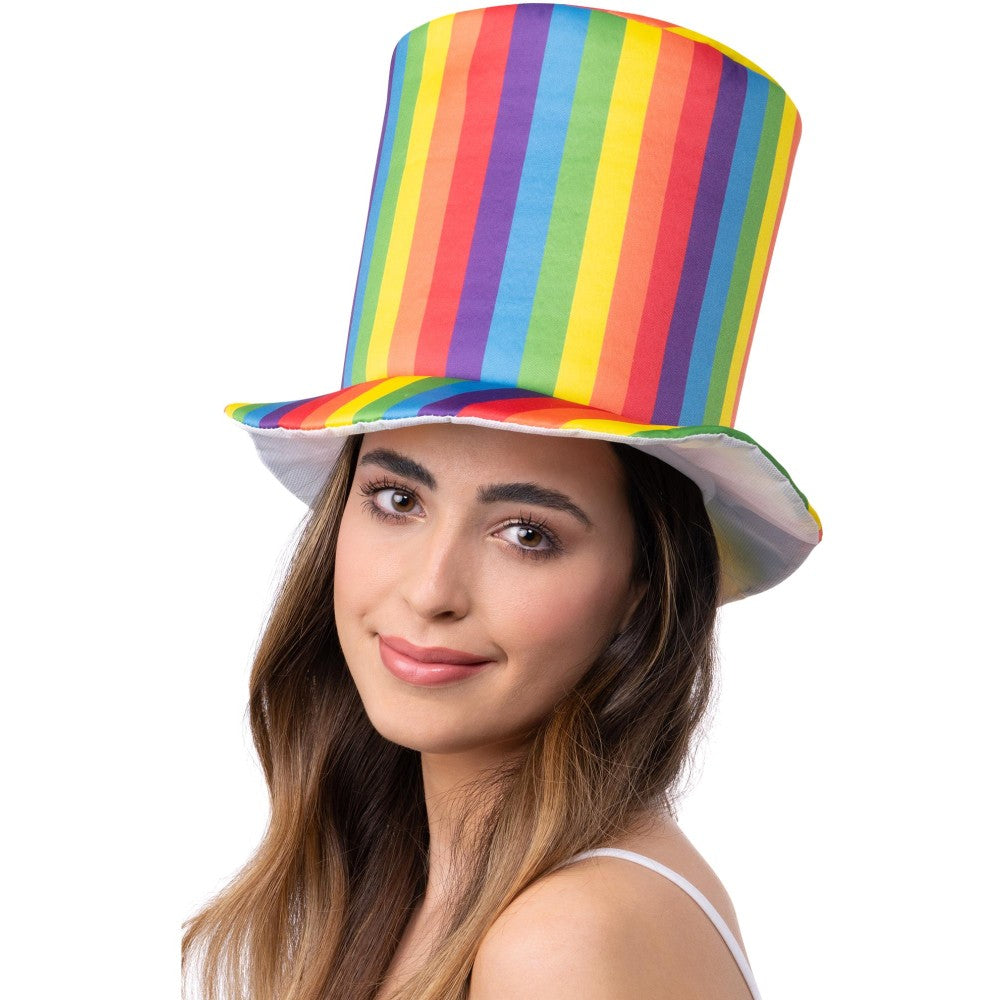 Smiffys Deluxe Pride Rainbow Stripe Top Hat