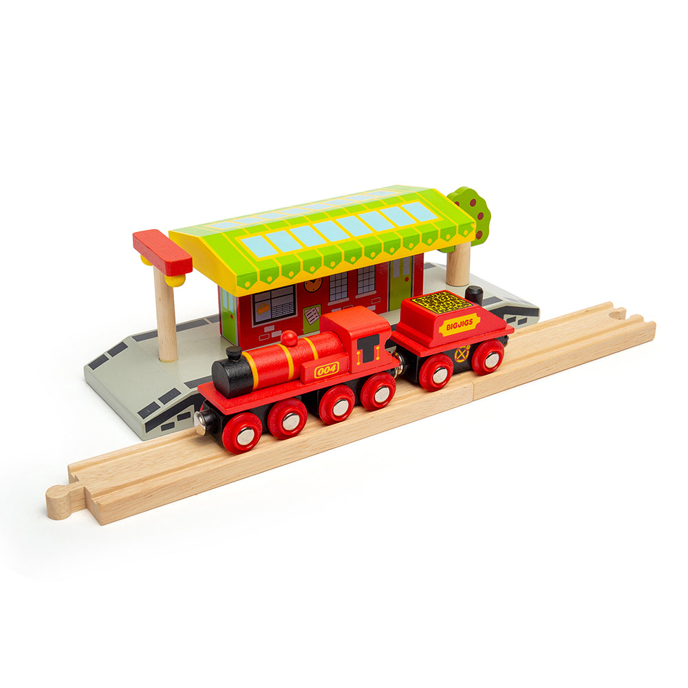 Wooden Big Red Engine with Carriage