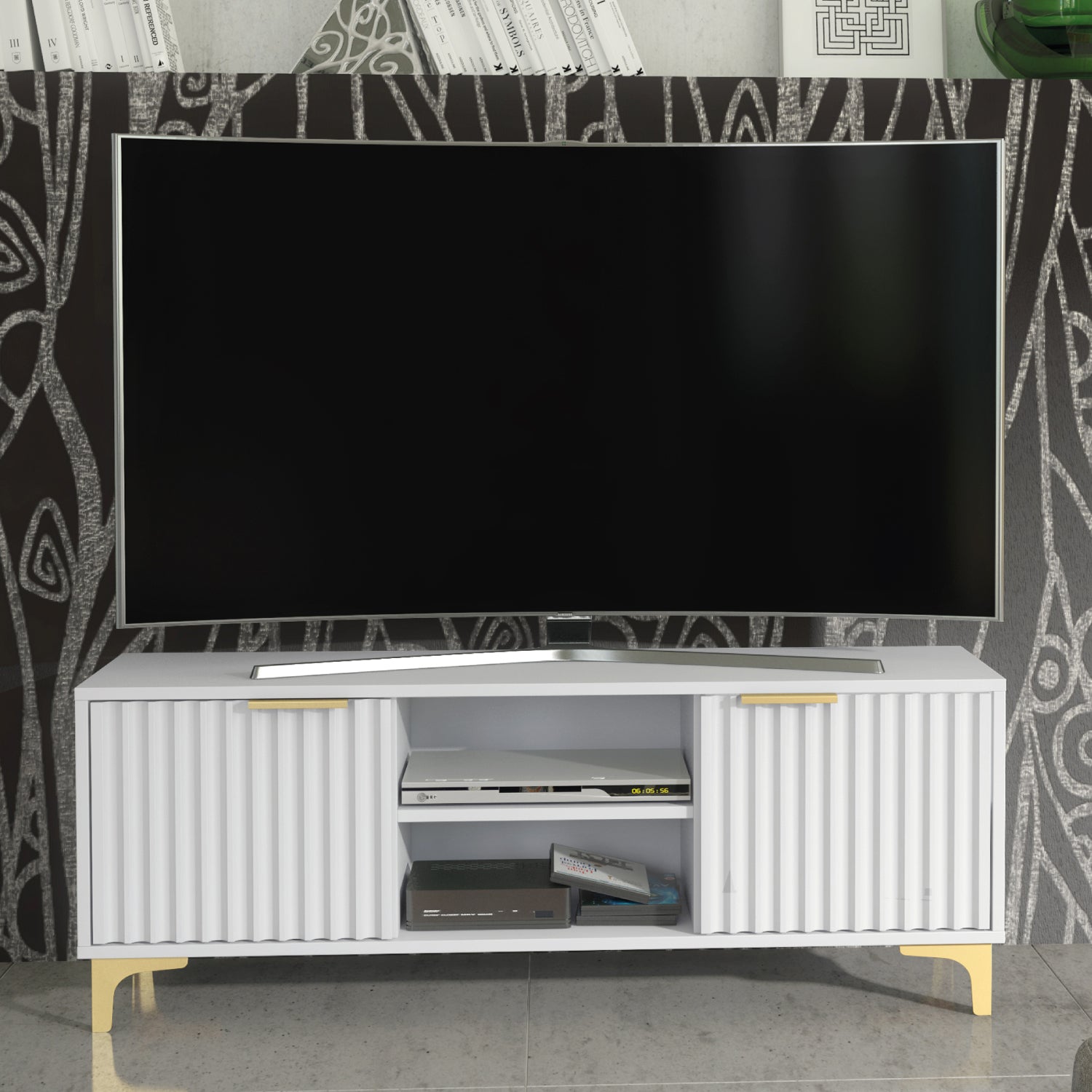 Tide Crest Tv Unit 120cm - Fluted Design | White