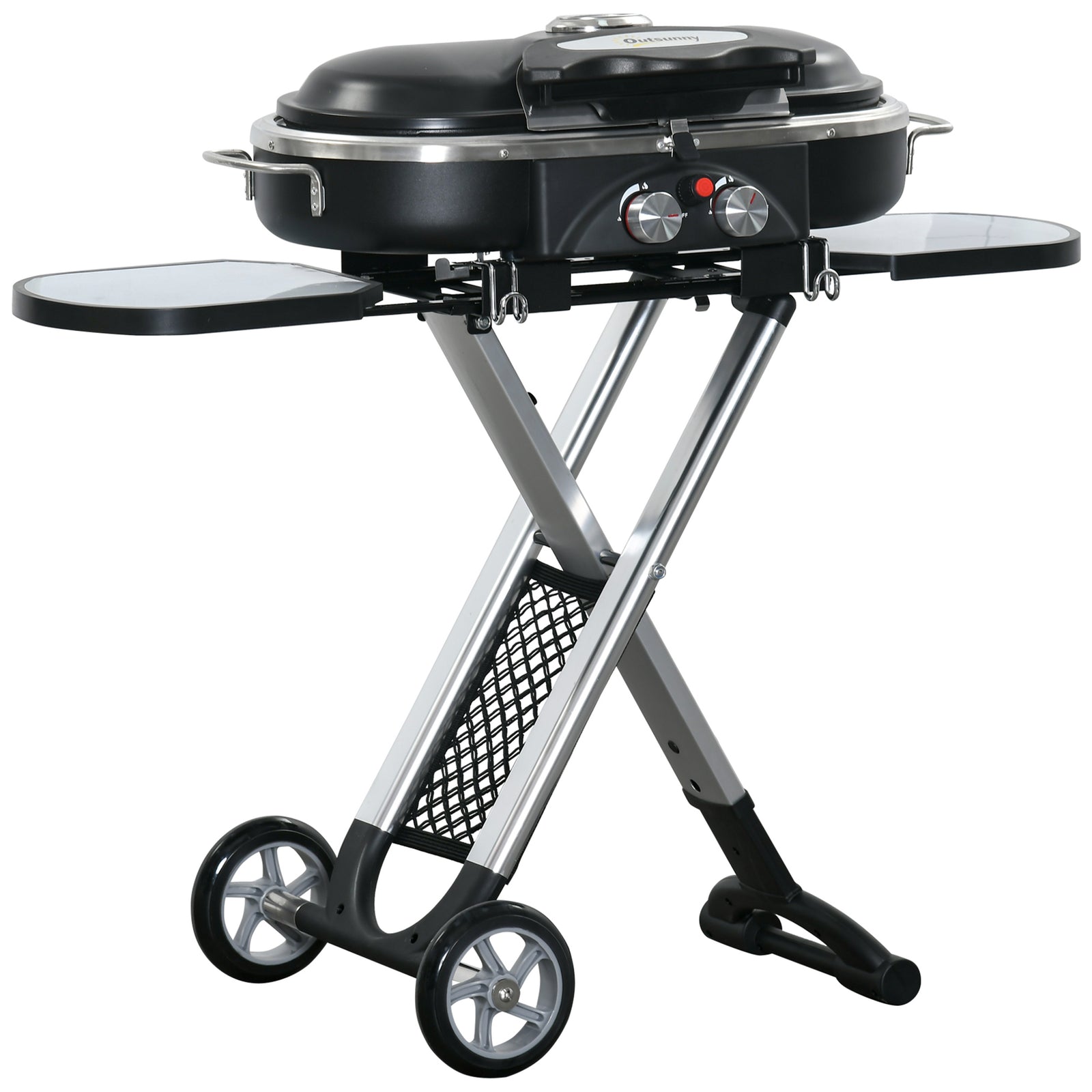 Foldable Bbq Grill, 2 Burner, Trolley | Black