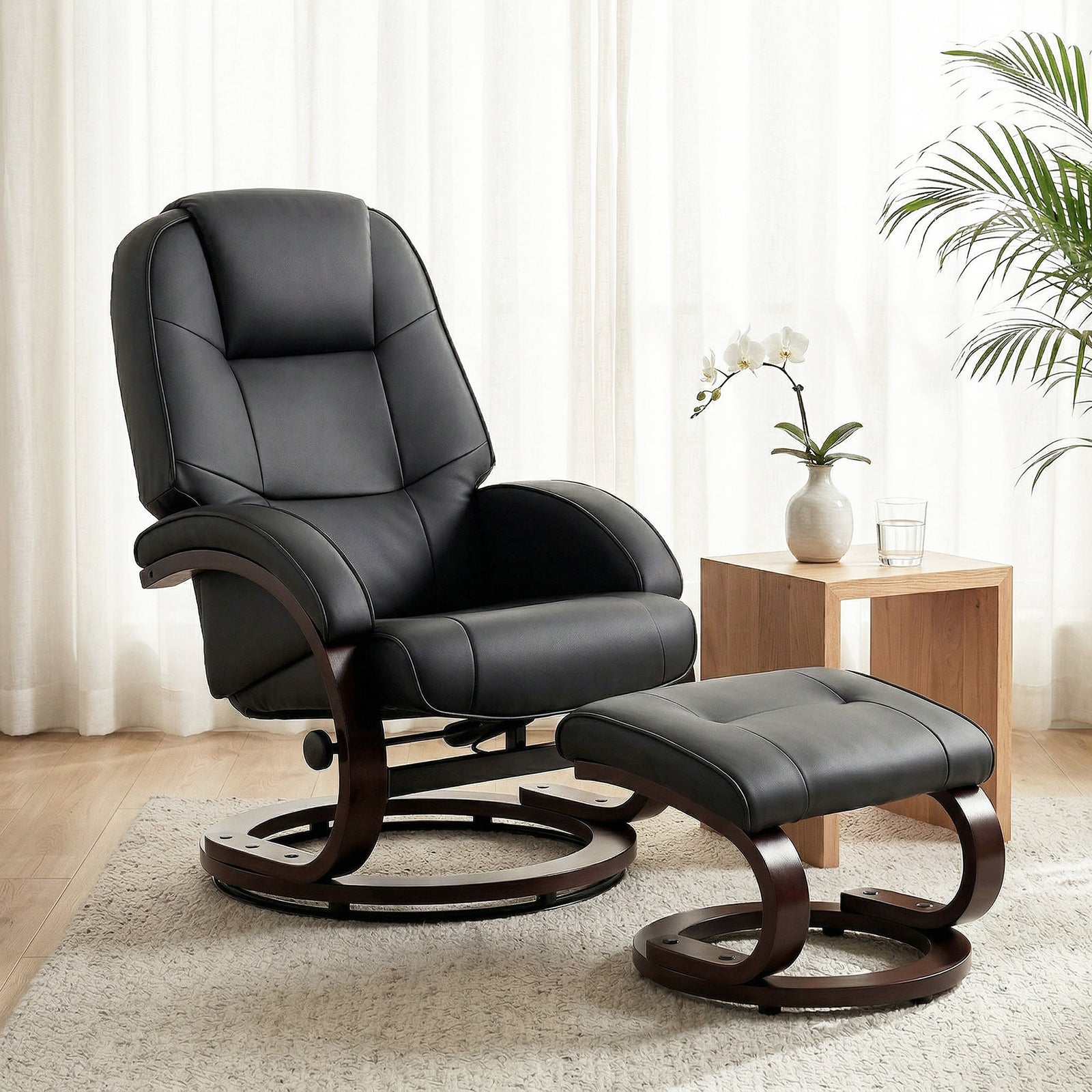 Recliner Chair With Footstool, Swivel Recliner Armchair | Black