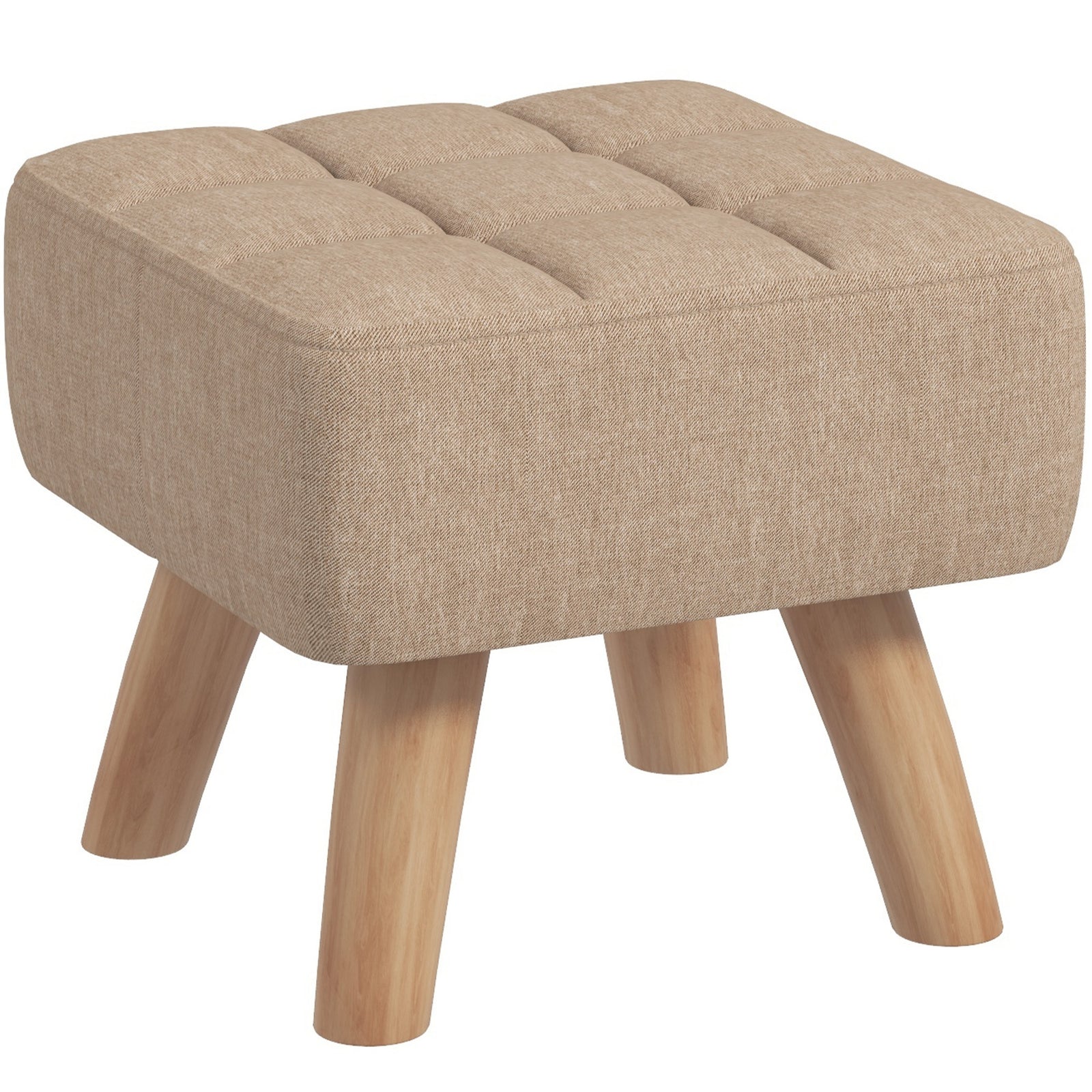 Modern Footstool, Fabric Foot Rest With Rubber Wood Legs | Brown
