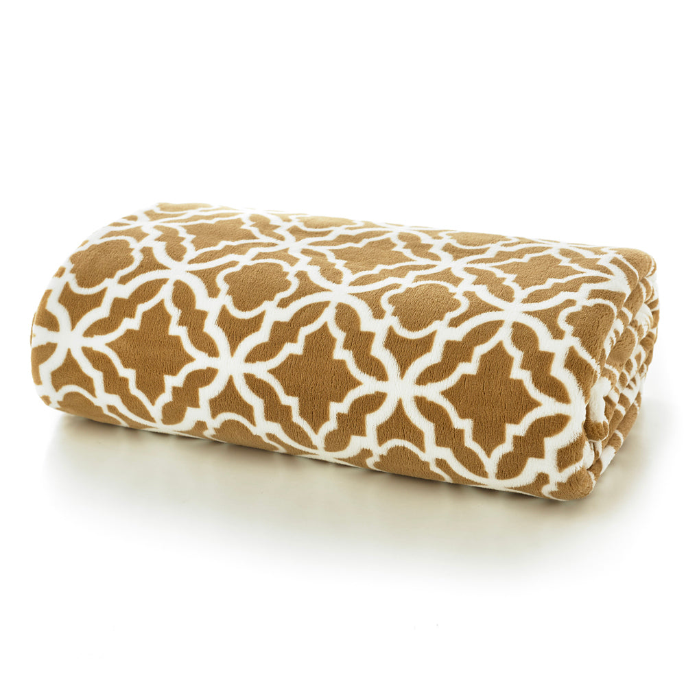 Morley Printed Heavyweight Supersoft Fleece Throw | 150cm x 180cm | Mustard