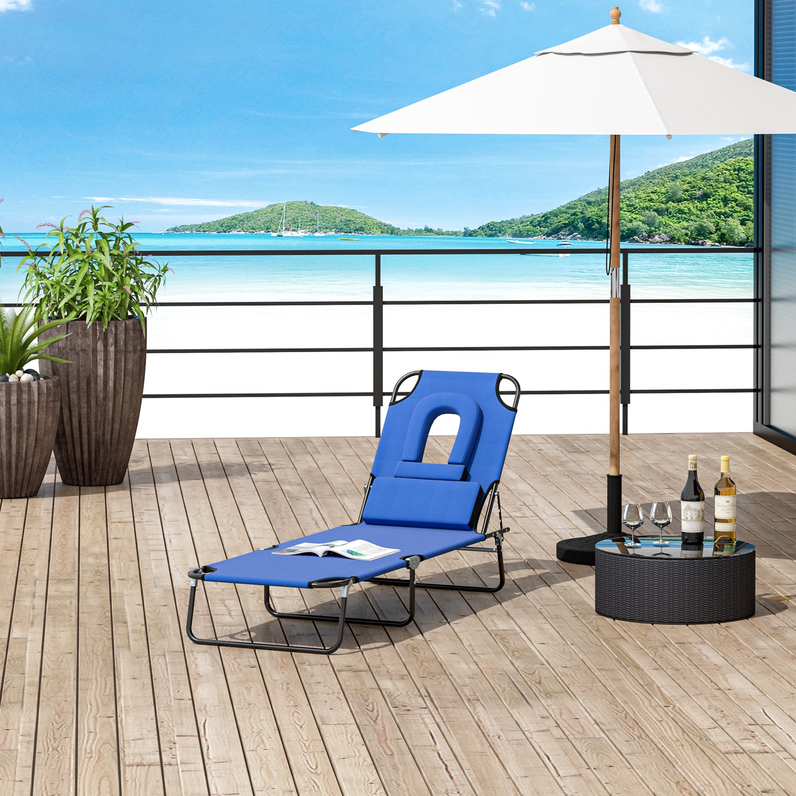 Garden Sun Lounger Folding Recliner Chair | Set of 1 | Blue