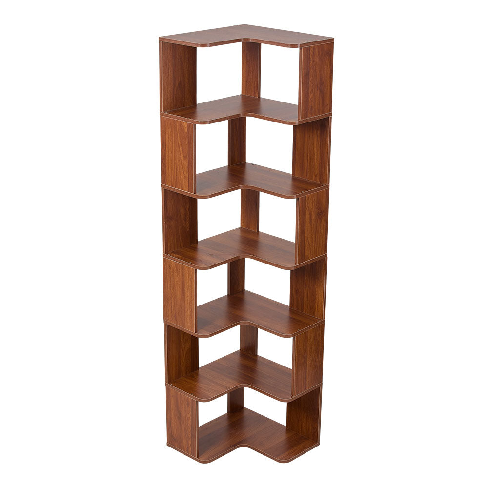 5-tier/6-tier Wooden L-shaped Corner Storage Shelf | Large | Walnut