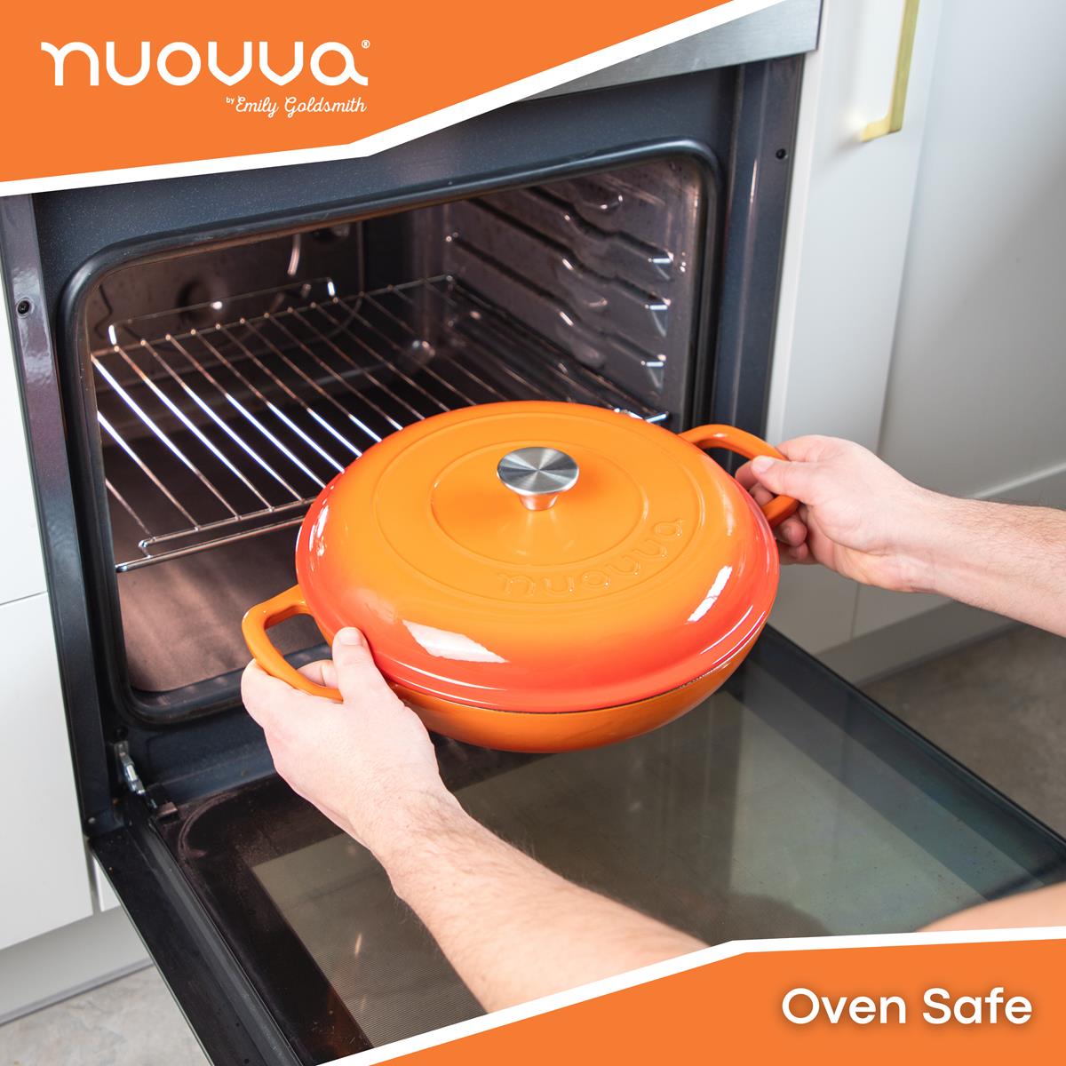Shallow Cast Iron Casserole Pot With Lid  - 30cm , 3.7-quart | Orange