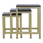Solid Mango Wood Chunky Gold Stool Set Of 3