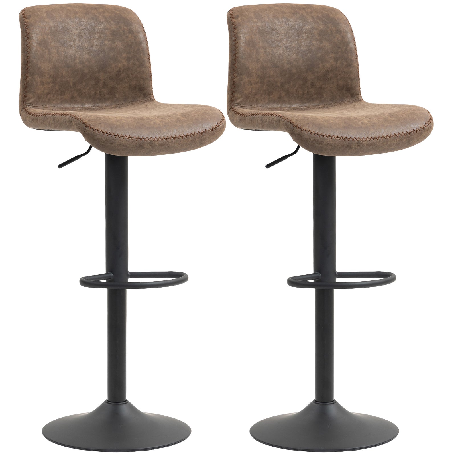 Barstools Set Of 2, Dining Stools With Backrest And Footrest | Brown