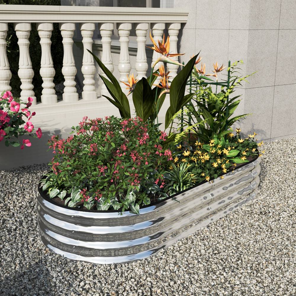 Galvanized Metal Raised Garden Bed – Elevated Planter Box With Safety Edging, Silver, 120cm/160cm W X 80cm D X 30cm H | Large | Silver