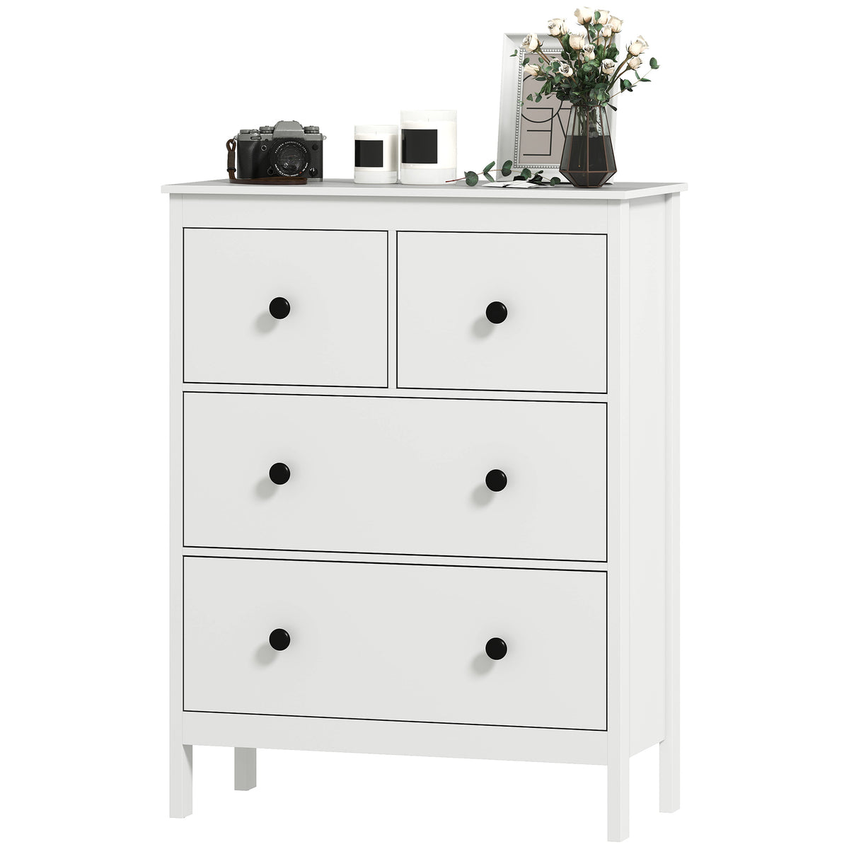 HOMCOM Modern Chest Of Drawers, 4 Drawer Dresser For Bedroom, White