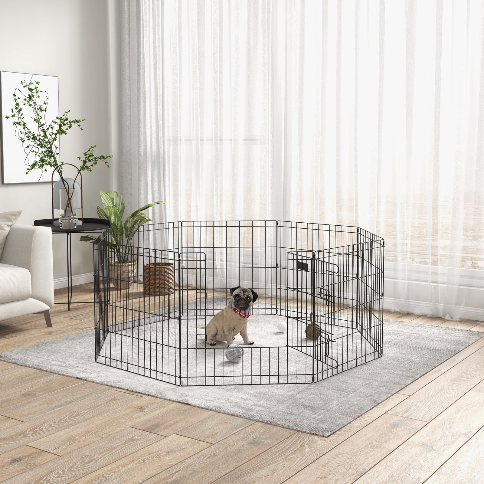 24" Pet Dog Playpen, Puppy Cage, Eight-panel Metal Fence, Run, Garden