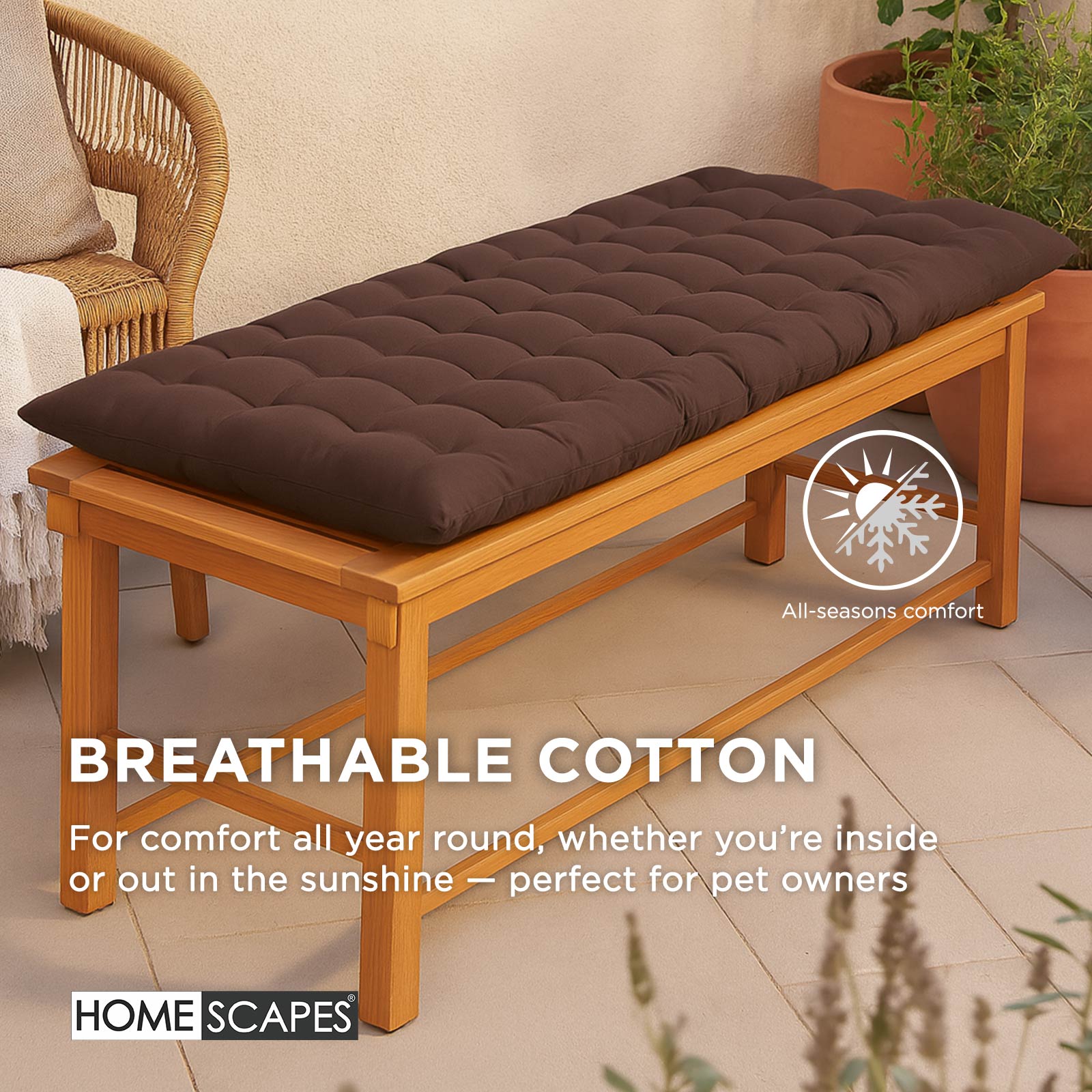 Outdoor Bench Cushion For 2 & 3 Seater Garden Seat Pad For Furniture, Kitchen, Dining & Indoor Use | 3 | Chocolate