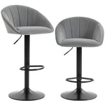 Bar Stools Set Of 2 Velvet Adjustable Swivel | Light Grey