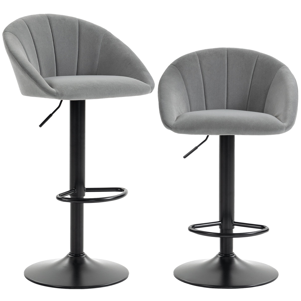 Bar Stools Set Of 2 Velvet Adjustable Swivel | Light Grey