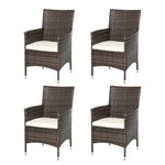Outdoor Rattan Armchair Wicker Dining Chair Set For Garden | Set-of-4 | Pale Brown