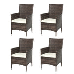 Outdoor Rattan Armchair Wicker Dining Chair Set For Garden | Set of 4 | Brown