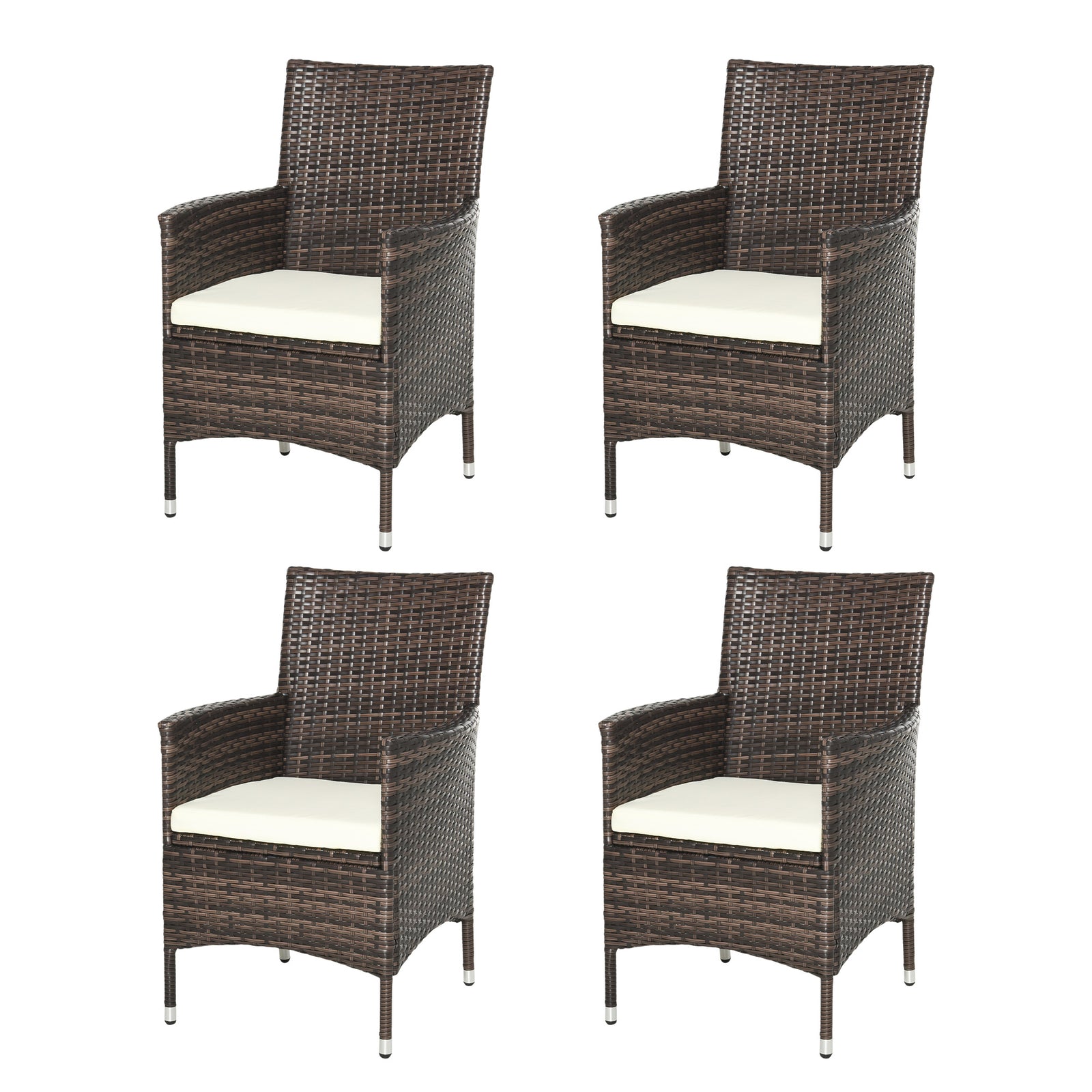 Outdoor Rattan Armchair Wicker Dining Chair Set For Garden | Set of 4 | Brown