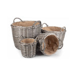 Wicker Antique Wash Finish Lined Log Basket | Set-of-4 | Brown